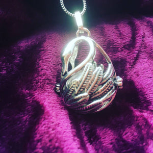 Swans in Love Harmony Bell Pendant in Silver Plated