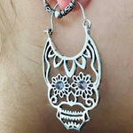 Load image into Gallery viewer, Silver Plated Sugar Skull Hoops with Gemstone Eyes
