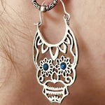 Load image into Gallery viewer, Silver Plated Sugar Skull Hoops with Gemstone Eyes
